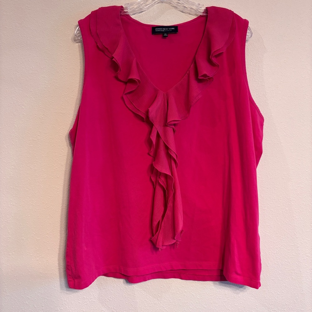 Jones New York Women’s Fuchsia Ruffled Sleeveless Blouse SZ 2X